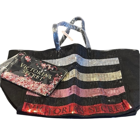 Victoria's Secret Handbags - Victoria's Secret Black and Red Glamorous Tote and Cosmetic Bag